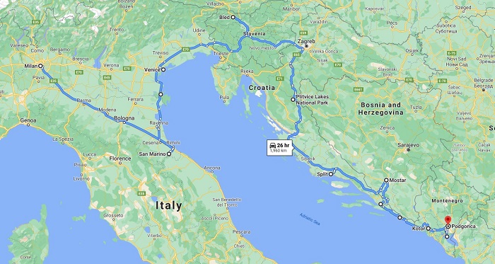 Adriatic Coast Road Trip Map and Route