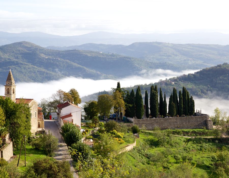 Motovun Hilltop view overlooking the mountains